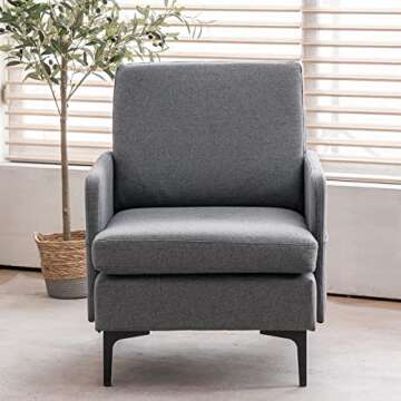 Karl home Mid-Century Accent Chair Modern Fabric Singl Sofa Dark Gray Upholstered Comfy Arm Chair Living Room Furniture