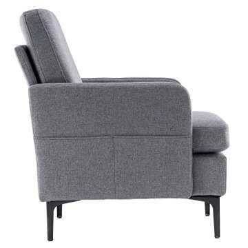 Karl home Mid-Century Accent Chair Modern Fabric Singl Sofa Dark Gray Upholstered Comfy Arm Chair Living Room Furniture
