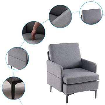 Karl home Mid-Century Accent Chair Modern Fabric Singl Sofa Dark Gray Upholstered Comfy Arm Chair Living Room Furniture