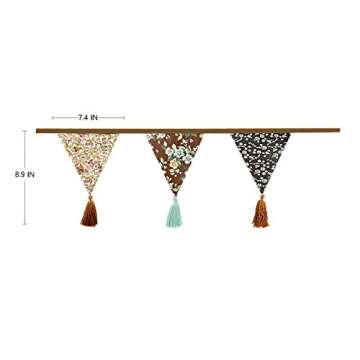 12Pcs/13Ft Fabric Triangle Flags Cotton Tassel Banner, Vintage Floral Bunting Pennant Garland for Wedding,Birthday Parties,Baby Shower,Festivals,Nursery,Home,Outdoor Boho Hanging Decoration(Brown)
