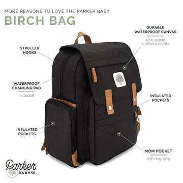 Parker Baby Co. Diaper Backpack - Large Diaper Bag with Insulated Pockets, Stroller Straps and Chang...