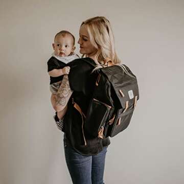 Parker Baby Co. Diaper Backpack - Large Diaper Bag with Insulated Pockets, Stroller Straps and Changing Pad -Birch Bag - Black