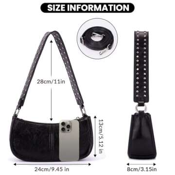 GETERUUV Shoulder Bags for Women Red Purse Burgundy Purse 90s Y2k Bag Studded Shoulder Crossbody Bag Trendy Leather Handbag