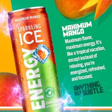 Sparkling Ice +Energy Maximum Mango 12Pk. Energy Drinks with Vitamins + Antioxidants, Zero Sugar. 12...