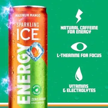 Sparkling Ice +Energy Maximum Mango 12Pk. Energy Drinks with Vitamins + Antioxidants, Zero Sugar. 12 fl oz cans.
