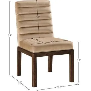Meridian Furniture 903Beige-C Evelyn Collection Modern | Contemporary Dining Chair with Ultra Luxe Beige Velvet, Walnut Brown Solid Ash Wood Legs, Channel Tufting, 23.5" W x 20" D x 35" H, Beige