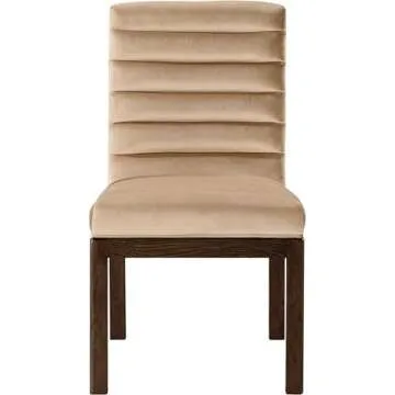Meridian Furniture 903Beige-C Evelyn Collection Modern | Contemporary Dining Chair with Ultra Luxe Beige Velvet, Walnut Brown Solid Ash Wood Legs, Channel Tufting, 23.5" W x 20" D x 35" H, Beige