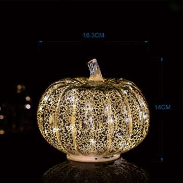 Romingo Mercury Glass Pumpkin Light with Timer for Halloween Pumpkin Decorations Fall and Thanksgiving Decor,Silver, 5.5 inches
