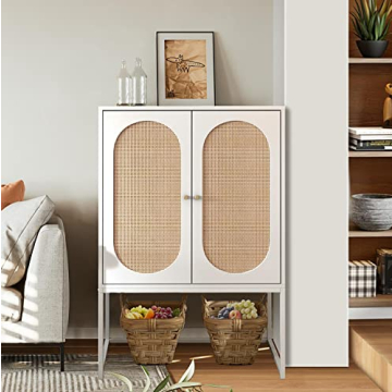 Stylish AWQM Rattan High Cabinet with Adjustable Shelves