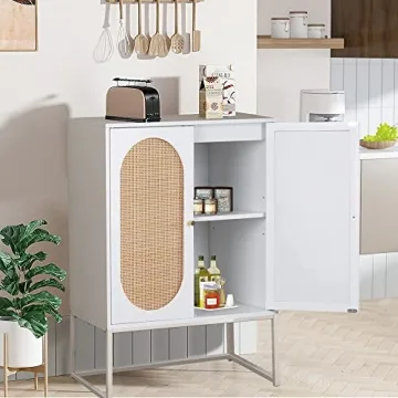 Stylish AWQM Rattan High Cabinet with Adjustable Shelves