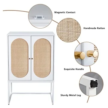 Stylish AWQM Rattan High Cabinet with Adjustable Shelves