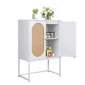 Stylish AWQM Rattan High Cabinet with Adjustable Shelves