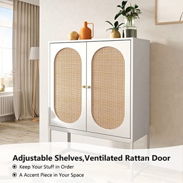 Stylish AWQM Rattan High Cabinet with Adjustable Shelves