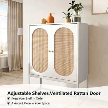 Stylish AWQM Rattan High Cabinet with Adjustable Shelves