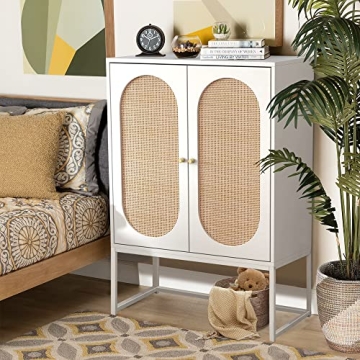 Stylish AWQM Rattan High Cabinet with Adjustable Shelves
