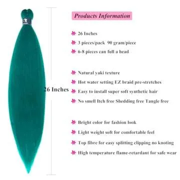 UPruyo Teal Green Braiding Hair Pre Stretched Prestretched Braiding Hair 26 Inch Kanekalo Braiding Hair Extensions for Braiding Box Braids Knotless Micro Jumbo Synthetic Braiding Hair 6 Packs