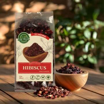 Eat Well Premium Foods Hibiscus Tea 15 oz, Dried Hibiscus Flowers, Loose Leaf, Hibiscus Herb Natural Dried Hibiscus Flowers, Extra Grade, Herbal Tea, Loose Leaf, Bulk