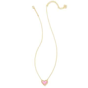 Kendra Scott Ari Heart Short Pendant Necklace in 14k Gold-Plated Brass, Bubblegum Pink Opal, Fashion...