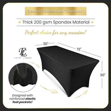 Premium 6ft Spandex Tablecloth - Elegant Black Fitted Cover for Events