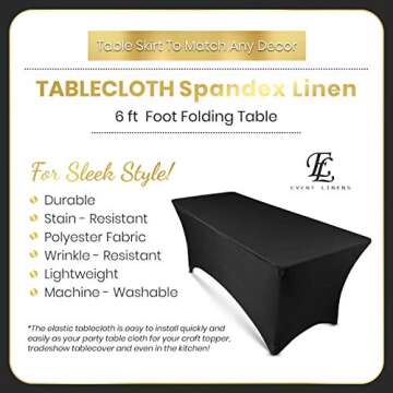 Durable 6ft Spandex Tablecloth for Events and Weddings