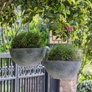 LA JOLIE MUSE Large Hanging Planters for Outdoor Plants - 13 Inch Hanging Flower Pots with Drainage Holes, Set of 2, Rock Grey