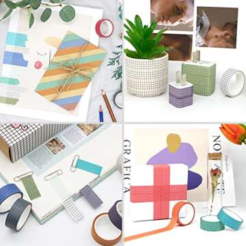 Grid Washi Tape Set - 18 Rolls of Decorative Tape