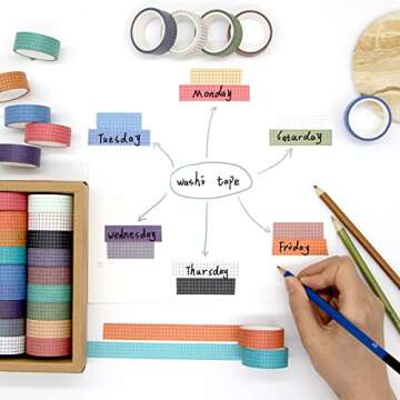 Grid Washi Tape Set - 18 Rolls of Decorative Tape