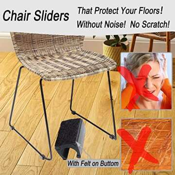 Rectangle Shaped Chair Leg Tips Caps with Felt Pads,Furniture Feet Protectors Slide Smoothly No Scratches No Noise Protect Hardwood Floors, Fit Diameter 14mm Metal Furniture Leg (Black 24 Pack)