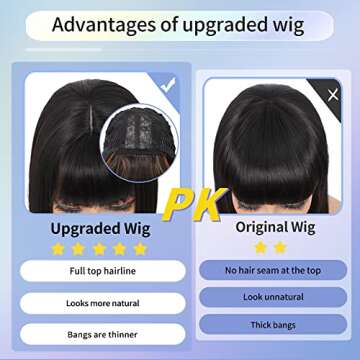 Kalyss Short Bob Wigs with Hair Bangs Black Wigs with Brown Highlights Heat Resistant Synthetic Straight Full Head Hair Wig for Women Natural Looking for Daily Wear