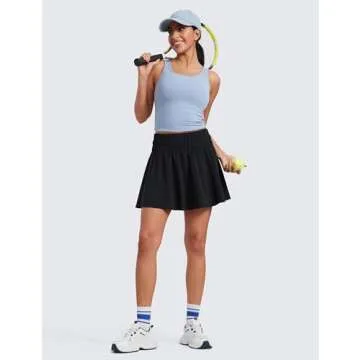 CRZ YOGA High Waisted Flowy Tennis Skirts for Women Pleated Casual Golf Athletic Pickleball Skorts with Shorts Pockets Black Medium