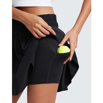 CRZ YOGA High Waisted Flowy Tennis Skirts for Women Pleated Casual Golf Athletic Pickleball Skorts with Shorts Pockets Black Medium