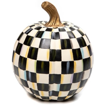 MacKenzie-Childs Courtly Check Small Decorative Pumpkin for Fall Decor, Stylish Autumn Accent for Yo...