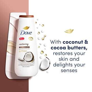 Dove Restoring Body Wash for Dry Skin Coconut Butter and Cocoa Butter Effectively Washes Away Bacteria While Nourishing Your Skin 24 oz