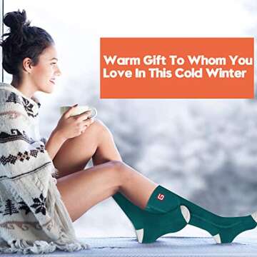 Men Women Electric Heated Socks,Rechargeable Battery Operated Heating Sox Kit,Embroidered Thermal Cotton Socks,Soft Winter Heat Insulated Stockings,Novelty Heated Sock for Sports& Outdoors(Green,M)