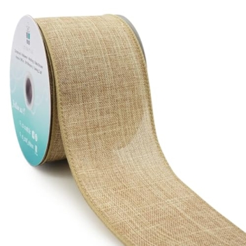 CT CRAFT LLC Burlap Fabric Wired Ribbon 2.5" x 10 Yards Natural Color for Christmas Home Wedding Dec...