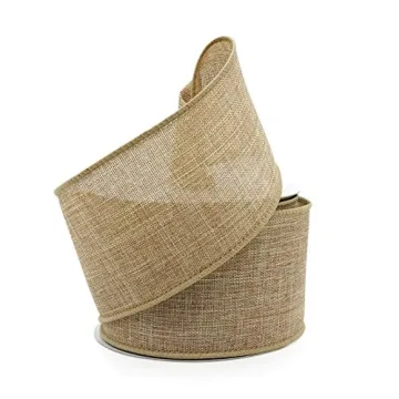Burlap Fabric Wired Ribbon 2.5" x 10 Yards Natural Color