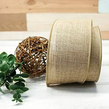 Burlap Fabric Wired Ribbon 2.5" x 10 Yards Natural Color