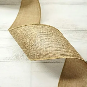 Burlap Fabric Wired Ribbon 2.5" x 10 Yards Natural Color