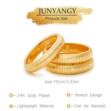 JUNYANGY Gold Bangles for Women Set of 3 Flexible Bracelets