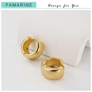 FAMARINE 14K Gold Chunky Hoop Earrings for Women