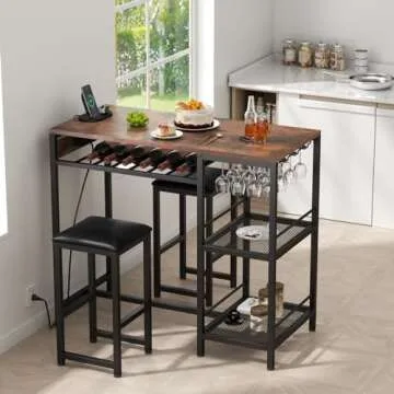 Gyfimoie Bar Table Set with Power Outlet for Small Spaces