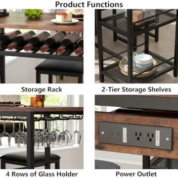 Gyfimoie Bar Table Set with Power Outlet for Small Spaces