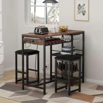 Gyfimoie Bar Table Set with Power Outlet for Small Spaces
