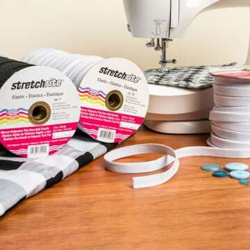 Stretchrite Flat Non-Roll Woven Polyester Elastic Spool, 1-Inch by 50-Yards, White