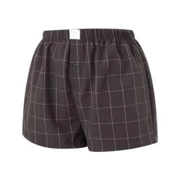 Women's Y2K Lounge Shorts Cute Soft Elastic Low Waist Plaid Print Button Front Pajama Bottoms Boxer ...