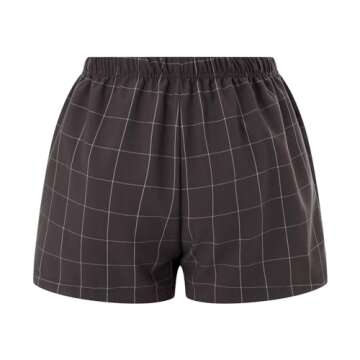 Women's Y2K Lounge Shorts Cute Soft Elastic Low Waist Plaid Print Button Front Pajama Bottoms Boxer Shorts Sleepwear (Light Brown, XXL)