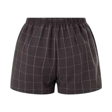 Women's Y2K Lounge Shorts Cute Soft Elastic Low Waist Plaid Print Button Front Pajama Bottoms Boxer Shorts Sleepwear (Light Brown, XXL)