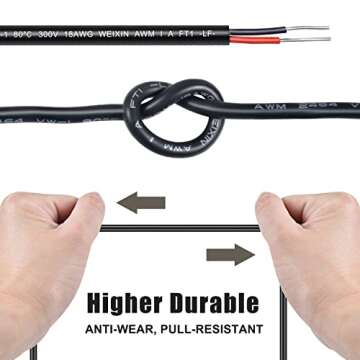 18 Gauge 2 Core Wire Solid Single Strand PVC Red & Black Wire Tinned Copper Cable Insulated Single Strand Cable for Automotive LED Lighting Outdoor，Marine Solar Extension Cord UL Listed