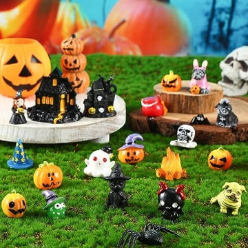 Soaoo 20 Pcs Halloween Miniature Figurines Mini Resin Pumpkin Ghost Ornaments Small Halloween Garden...