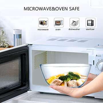 Homwin Glass Mixing Bowl Set for Baking 3-Piece Salad Bowl Set (1qt, 2.5qt, 4.2qt), High Brosilicate Large Bowls for Kitchen Prepping Serving and Storage, Microwave Dishwasher Oven Safe